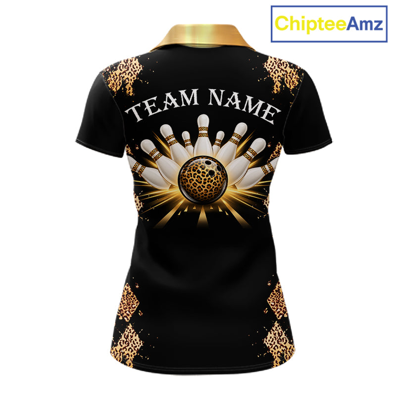 Gold Leopard Pattern Bowling Shirts For Women Custom Leopard Light Bowling Strike Bowling Team Jersey NYN4376