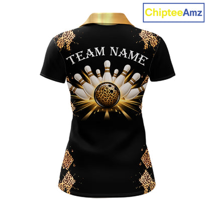 Gold Leopard Pattern Bowling Shirts For Women Custom Leopard Light Bowling Strike Bowling Team Jersey NYN4376