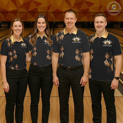 Gold Leopard Pattern Bowling Shirts For Men Custom Leopard Light Bowling Strike Bowling Team Jersey NYN4376