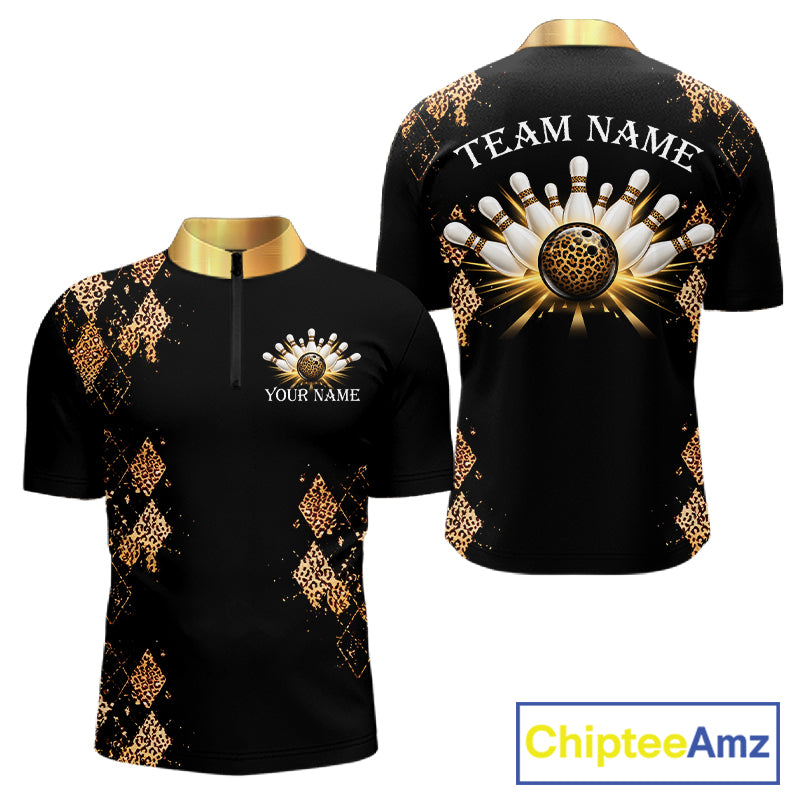 Gold Leopard Pattern Bowling Shirts For Men Custom Leopard Light Bowling Strike Bowling Team Jersey NYN4376
