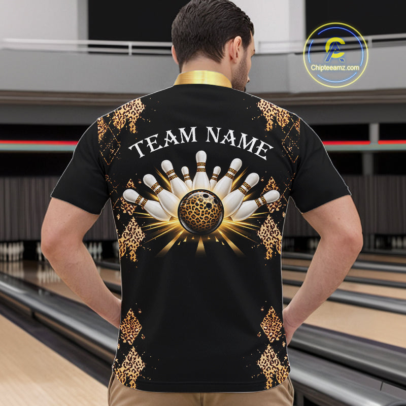 Gold Leopard Pattern Bowling Shirts For Men Custom Leopard Light Bowling Strike Bowling Team Jersey NYN4376