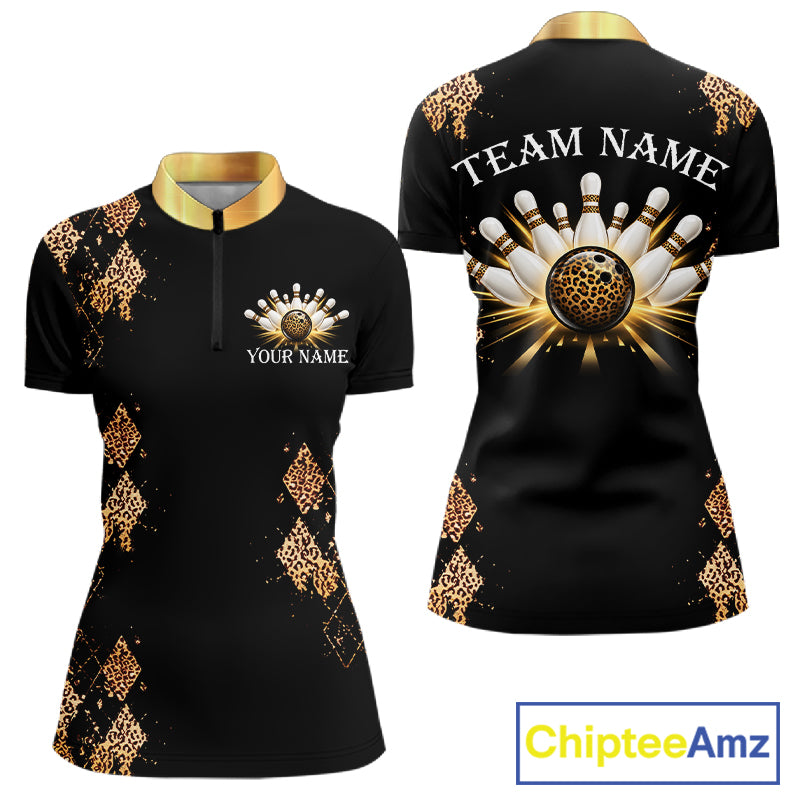 Gold Leopard Pattern Bowling Shirts For Women Custom Leopard Light Bowling Strike Bowling Team Jersey NYN4376