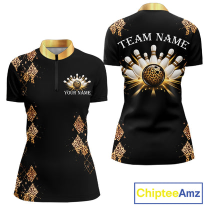 Gold Leopard Pattern Bowling Shirts For Women Custom Leopard Light Bowling Strike Bowling Team Jersey NYN4376