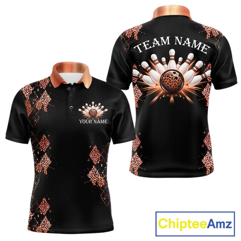 Orange Leopard Pattern Bowling Shirts For Men Custom Leopard Light Bowling Strike Bowling Team Jersey NYN4377