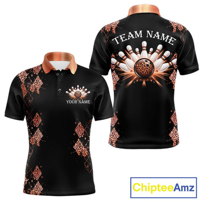 Orange Leopard Pattern Bowling Shirts For Men Custom Leopard Light Bowling Strike Bowling Team Jersey NYN4377