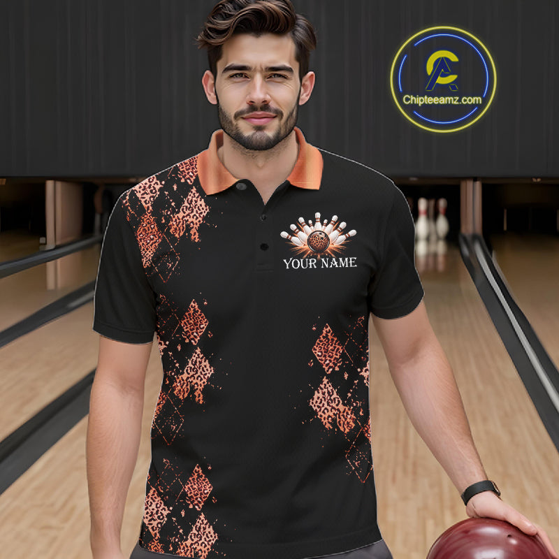 Orange Leopard Pattern Bowling Shirts For Men Custom Leopard Light Bowling Strike Bowling Team Jersey NYN4377