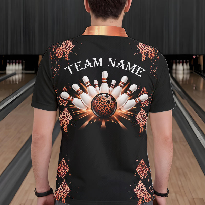 Orange Leopard Pattern Bowling Shirts For Men Custom Leopard Light Bowling Strike Bowling Team Jersey NYN4377