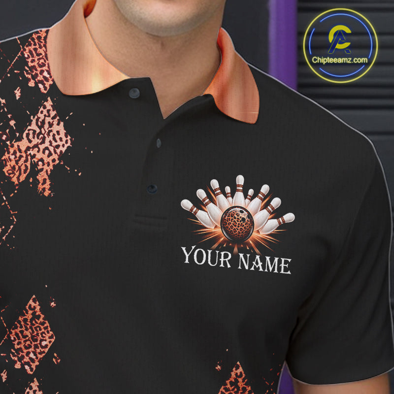 Orange Leopard Pattern Bowling Shirts For Men Custom Leopard Light Bowling Strike Bowling Team Jersey NYN4377