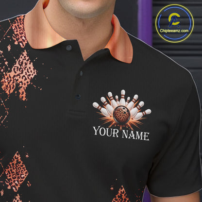 Orange Leopard Pattern Bowling Shirts For Men Custom Leopard Light Bowling Strike Bowling Team Jersey NYN4377