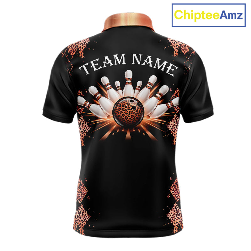 Orange Leopard Pattern Bowling Shirts For Men Custom Leopard Light Bowling Strike Bowling Team Jersey NYN4377