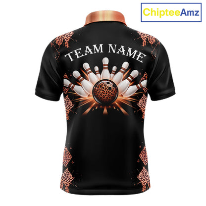 Orange Leopard Pattern Bowling Shirts For Men Custom Leopard Light Bowling Strike Bowling Team Jersey NYN4377
