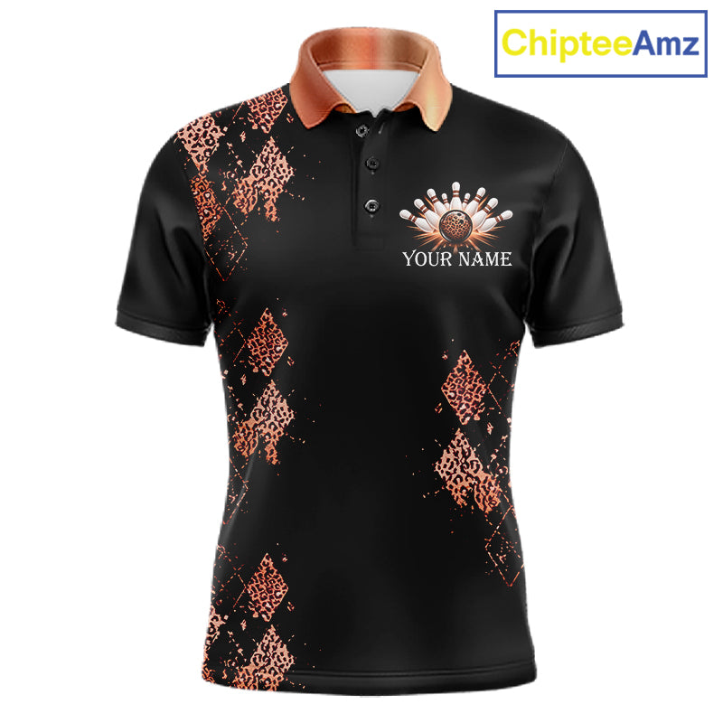 Orange Leopard Pattern Bowling Shirts For Men Custom Leopard Light Bowling Strike Bowling Team Jersey NYN4377