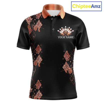 Orange Leopard Pattern Bowling Shirts For Men Custom Leopard Light Bowling Strike Bowling Team Jersey NYN4377