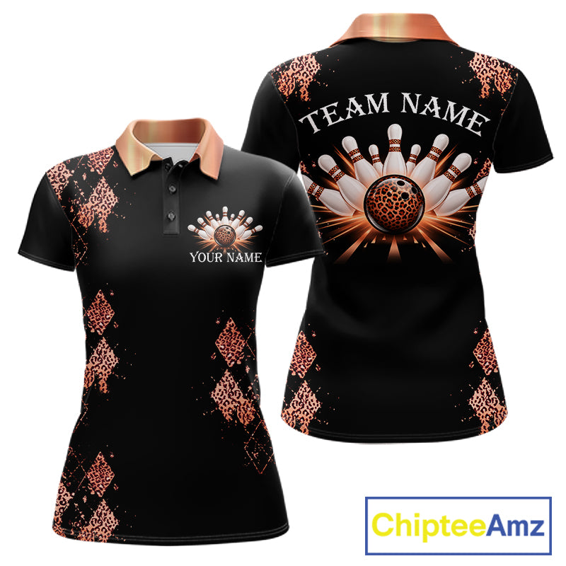 Orange Leopard Pattern Bowling Shirts For Women Custom Leopard Light Bowling Strike Bowling Team Jersey NYN4377