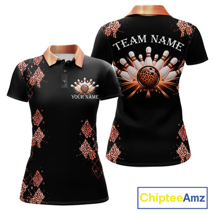 Orange Leopard Pattern Bowling Shirts For Women Custom Leopard Light Bowling Strike Bowling Team Jersey NYN4377