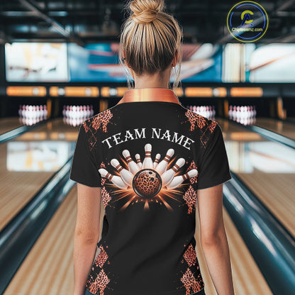 Orange Leopard Pattern Bowling Shirts For Women Custom Leopard Light Bowling Strike Bowling Team Jersey NYN4377