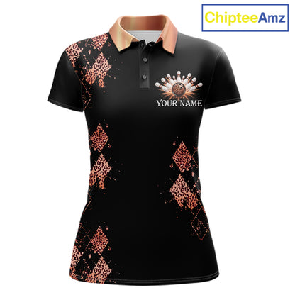 Orange Leopard Pattern Bowling Shirts For Women Custom Leopard Light Bowling Strike Bowling Team Jersey NYN4377