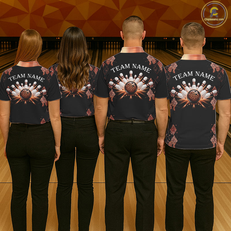 Orange Leopard Pattern Bowling Shirts For Men Custom Leopard Light Bowling Strike Bowling Team Jersey NYN4377