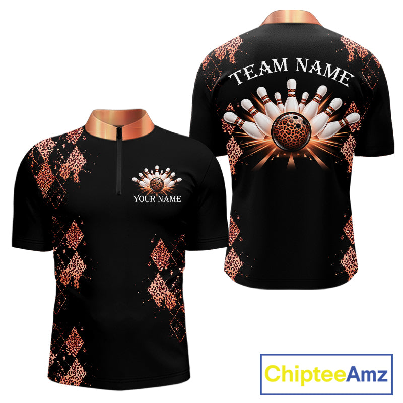 Orange Leopard Pattern Bowling Shirts For Men Custom Leopard Light Bowling Strike Bowling Team Jersey NYN4377