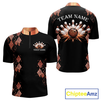 Orange Leopard Pattern Bowling Shirts For Men Custom Leopard Light Bowling Strike Bowling Team Jersey NYN4377