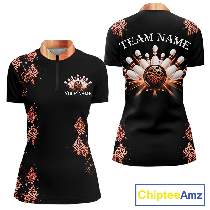 Orange Leopard Pattern Bowling Shirts For Women Custom Leopard Light Bowling Strike Bowling Team Jersey NYN4377