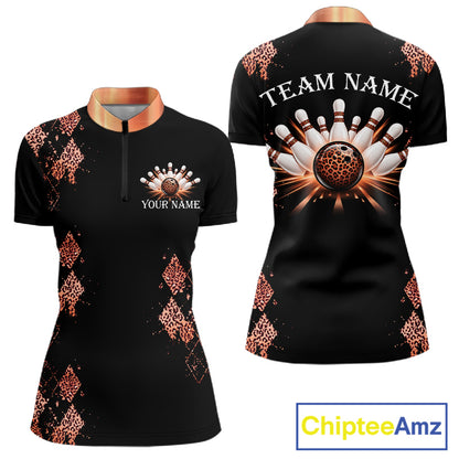 Orange Leopard Pattern Bowling Shirts For Women Custom Leopard Light Bowling Strike Bowling Team Jersey NYN4377