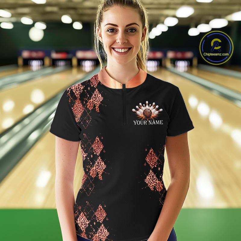 Orange Leopard Pattern Bowling Shirts For Women Custom Leopard Light Bowling Strike Bowling Team Jersey NYN4377