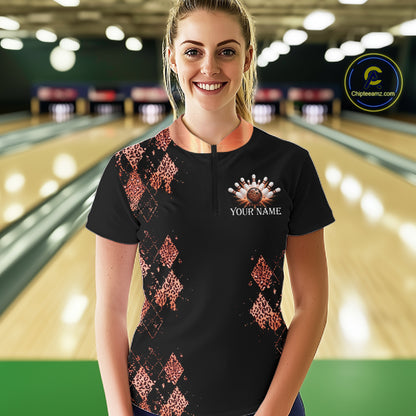 Orange Leopard Pattern Bowling Shirts For Women Custom Leopard Light Bowling Strike Bowling Team Jersey NYN4377