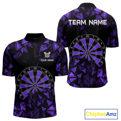 Custom Black & Purple Geometric Dartboard Dart Quarter-Zip Shirt For Men Outfits Dart Jerseys NYN1606
