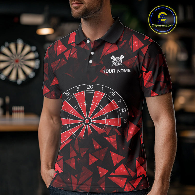 Custom Black & Red Geometric Dartboard Dart Polo Shirt For Men Outfits Dart Jerseys NYN1607