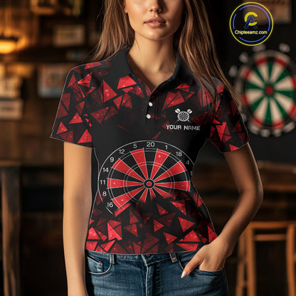 Custom Black & Red Geometric Dartboard Dart Polo Shirt For Women Outfits Dart Jerseys NYN1607