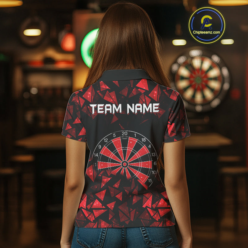 Custom Black & Red Geometric Dartboard Dart Polo Shirt For Women Outfits Dart Jerseys NYN1607
