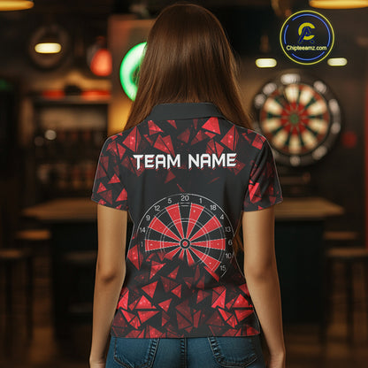 Custom Black & Red Geometric Dartboard Dart Polo Shirt For Women Outfits Dart Jerseys NYN1607