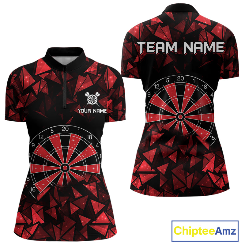 Custom Black & Red Geometric Dartboard Dart Quarter-Zip Shirt For Women Outfits Dart Jerseys NYN1607