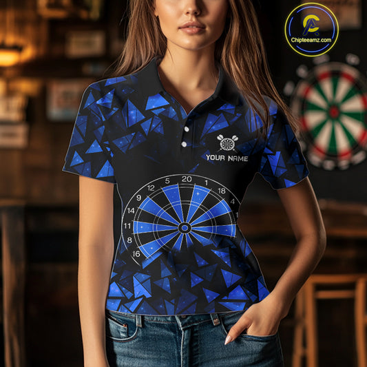 Custom Black Blue Geometric Dartboard Dart Polo Shirt For Women Outfits Dart Jerseys NYN1608