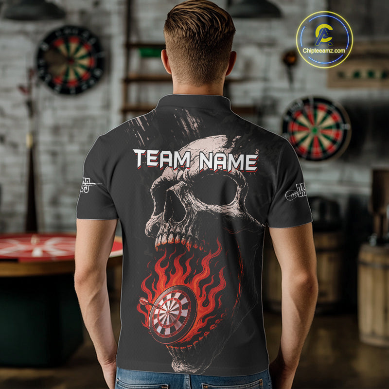 Custom Red Flames Skull Dartboard Dart Men Polo Shirt Grunge Dart Team Jerseys NYN1613