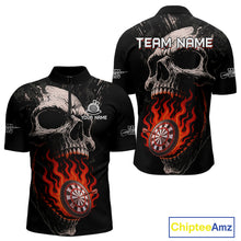 Load image into Gallery viewer, Custom Red Flames Skull Dartboard Dart Men Quarter-Zip Shirt Grunge Dart Team Jerseys NYN1613
