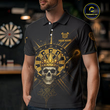 Load image into Gallery viewer, Black And Gold Crown Dartboard Skull Custom Men&#39;s Darts Polo Shirt Dart Jerseys NYN1900