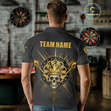 Load image into Gallery viewer, Black And Gold Crown Dartboard Skull Custom Men&#39;s Darts Polo Shirt Dart Jerseys NYN1900
