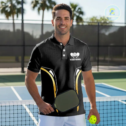 Custom Black & Gold Pickleball Paddle & Ball Team Jerseys Pickleball League Shirts For Men NYN2157