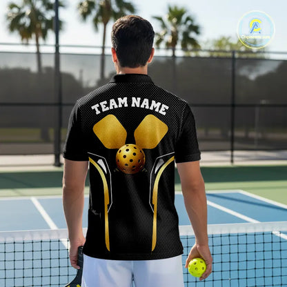 Custom Black & Gold Pickleball Paddle & Ball Team Jerseys Pickleball League Shirts For Men NYN2157