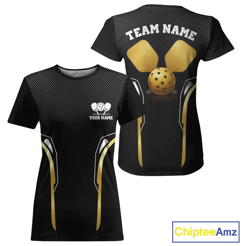 Custom Black & Gold Pickleball Paddle & Ball Team Jerseys Pickleball League Shirts For Women  NYN2157