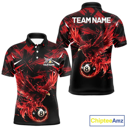 Eagle Red Flames 8 Ball Pool Polo & 1/4-Zip Shirt For Men Personalized Balls Billiard Gifts NYN2423