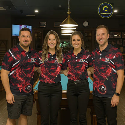 Eagle Red Flames 8 Ball Pool Polo & 1/4-Zip Shirt For Men Personalized Balls Billiard Gifts NYN2423