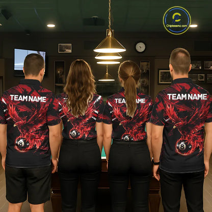 Eagle Red Flames 8 Ball Pool Polo & 1/4-Zip Shirt For Men Personalized Balls Billiard Gifts NYN2423