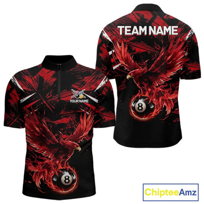 Eagle Red Flames 8 Ball Pool Polo & 1/4-Zip Shirt For Men Personalized Balls Billiard Gifts NYN2423