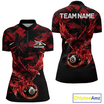 Eagle Red Flames 8 Ball Pool Polo & 1/4-Zip Shirt For Women Personalized Balls Billiard Gifts NYN2423
