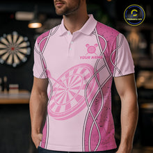 Load image into Gallery viewer, Personalized Grunge Pink Flaming Dartboard Men Darts Polo &amp; 1/4-Zip Shirts Dart Team Jerseys NYN2810