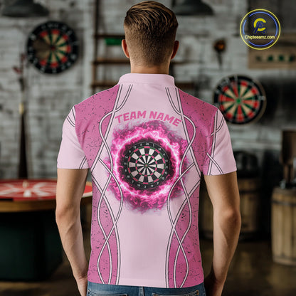 Personalized Grunge Pink Flaming Dartboard Men Darts Polo & 1/4-Zip Shirts Dart Team Jerseys NYN2810
