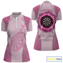Load image into Gallery viewer, Personalized Grunge Pink Flaming Dartboard Women Darts Polo &amp; 1/4-Zip Shirts Dart Team Jerseys NYN2810